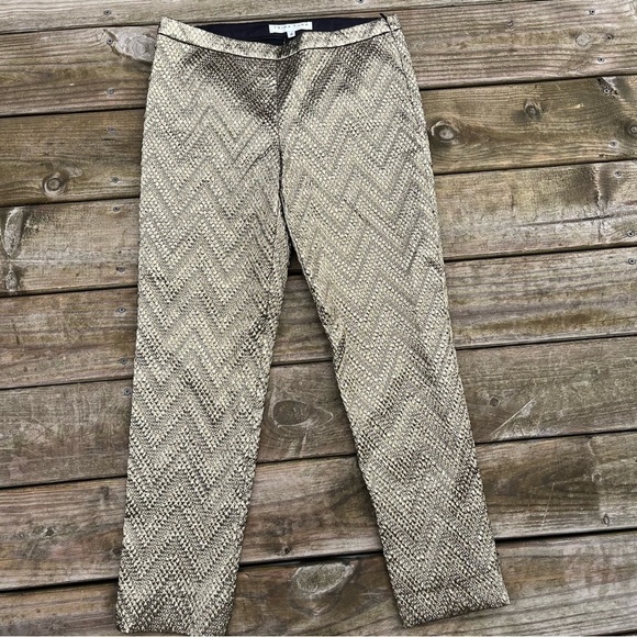 Trina Turk Gold Metallic Straight Leg Pants Weave Size 4 - Picture 2 of 12